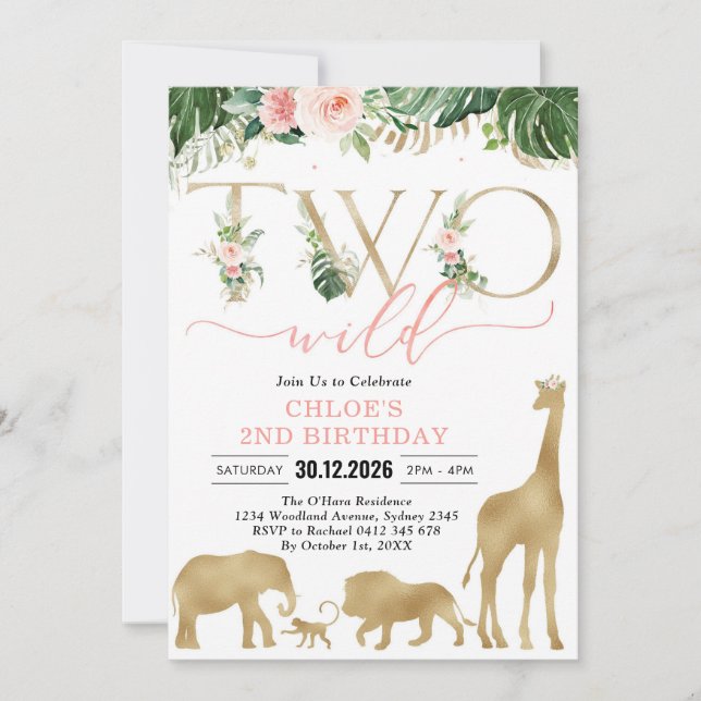 Invitación Two Wild Party Animals 2nd Birthday Invitation (Anverso)