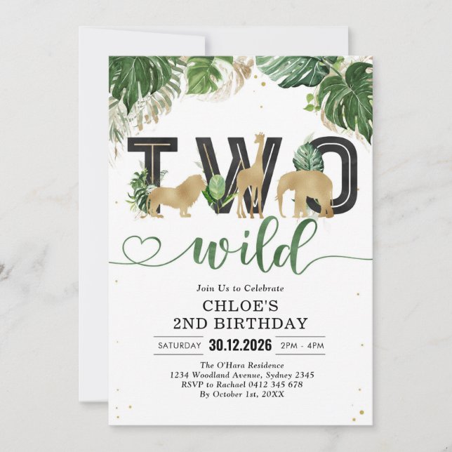 Invitación Two Wild Party Animals 2nd Birthday Invitation (Anverso)