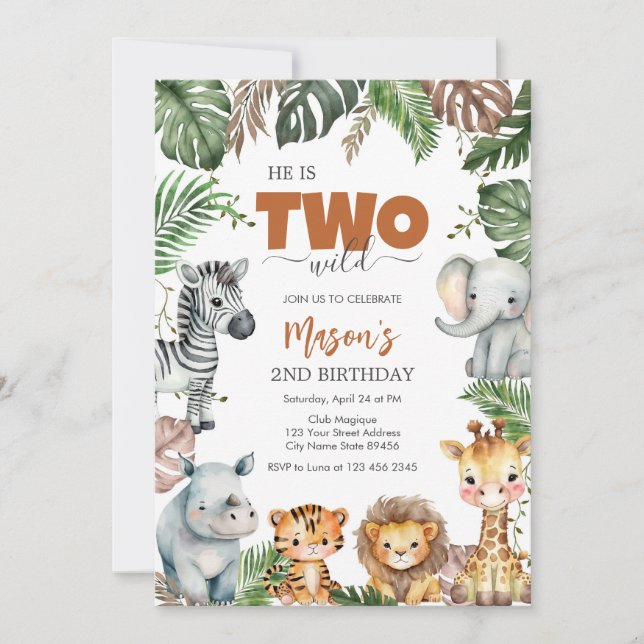 Invitación Two Wild Party Animals Kids 2nd Birthday (Anverso)