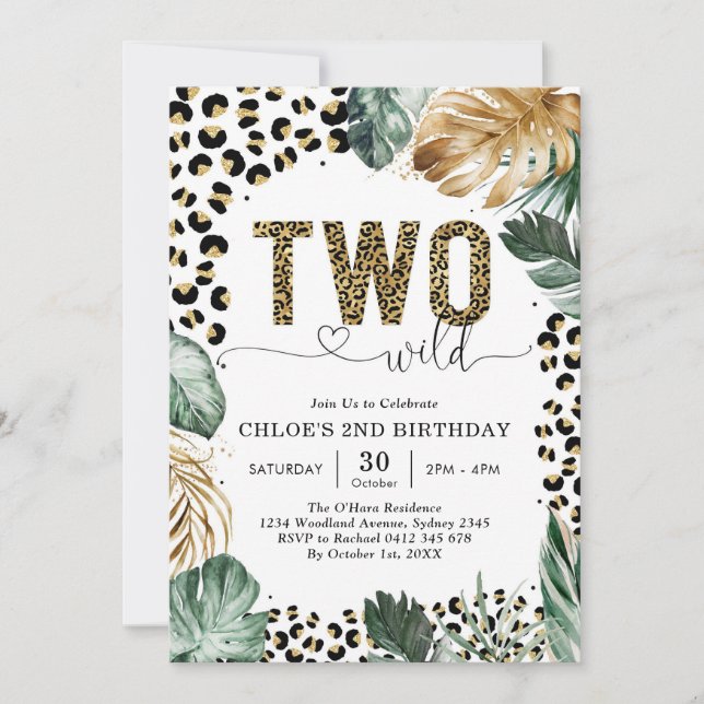 Invitación Two Wild Party Animals Leopard 2nd Birthday (Anverso)