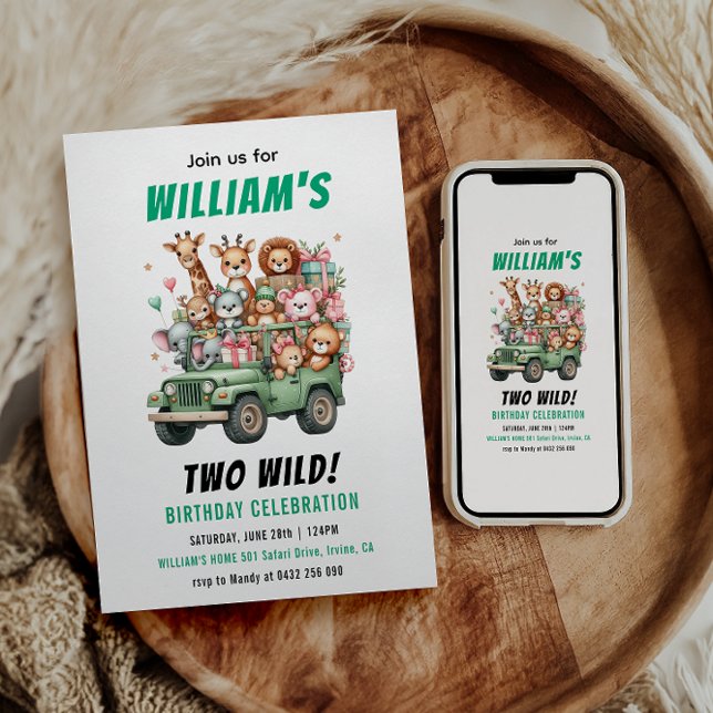 Invitación Two Wild Safari Animal 2nd Birthday Party (Two Wild Safari Animal 2nd Birthday Party Invitation
)