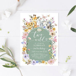 Invitación Two Wild Wildflower Animal 2nd Birthday Invitation