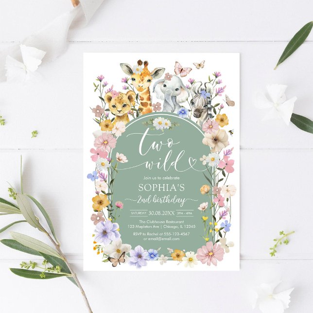 Invitación Two Wild Wildflower Animal 2nd Birthday Invitation (Subido por el creador)