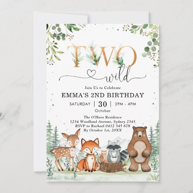 Invitación Two Wild Woodland Party Animals Boy 2nd Birthday (Anverso)