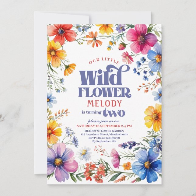 Invitación Two year old Wildflower 2nd birthday Invitation (Anverso)