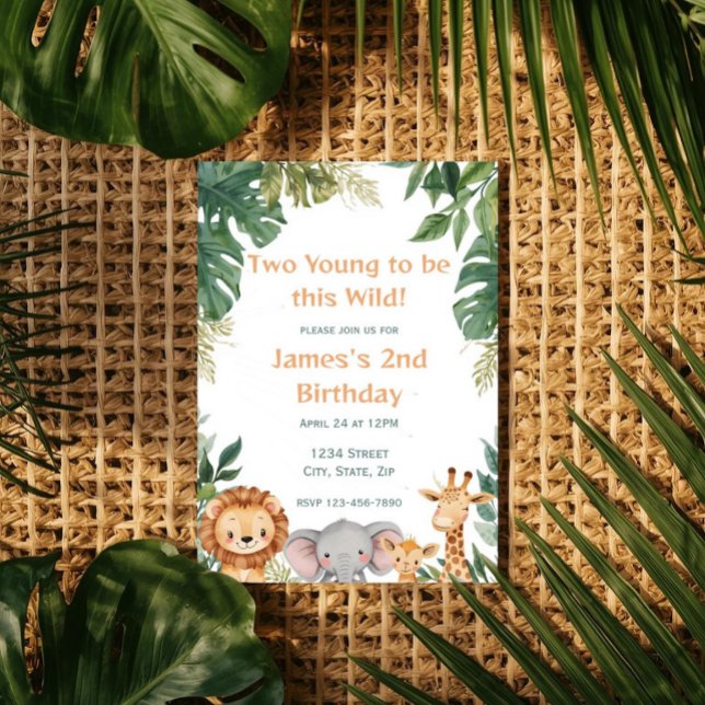 Invitación Two Young Safari Jungle Animals 2nd Birthday (Subido por el creador)