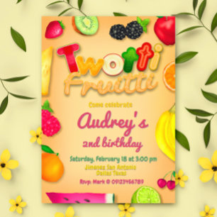 Invitación Twotti Fruitti - Frutas Cumpleaños Amarillo