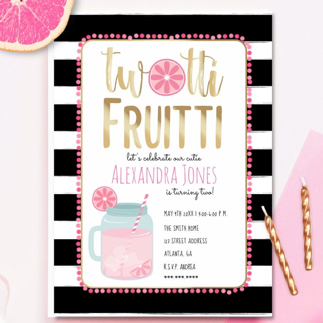Invitación Twotti Fruitti Lemon Rosa Negro + Cumpleaños Blanc (Subido por el creador)