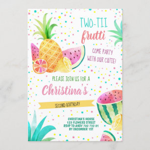 Invitación Twotti Frutti Chica 2º cumpleaños verano tropical