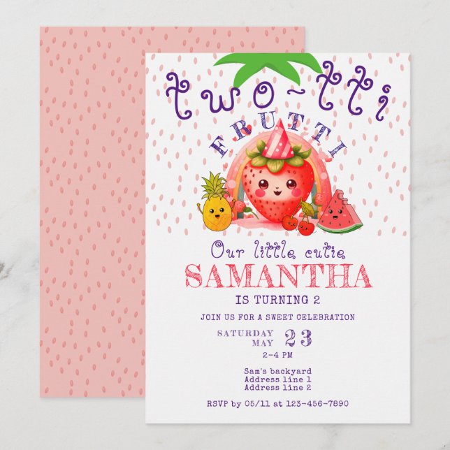 Invitación TWOTTI Tutti Frutti Chica de frutas de verano 2º c (Anverso / Reverso)
