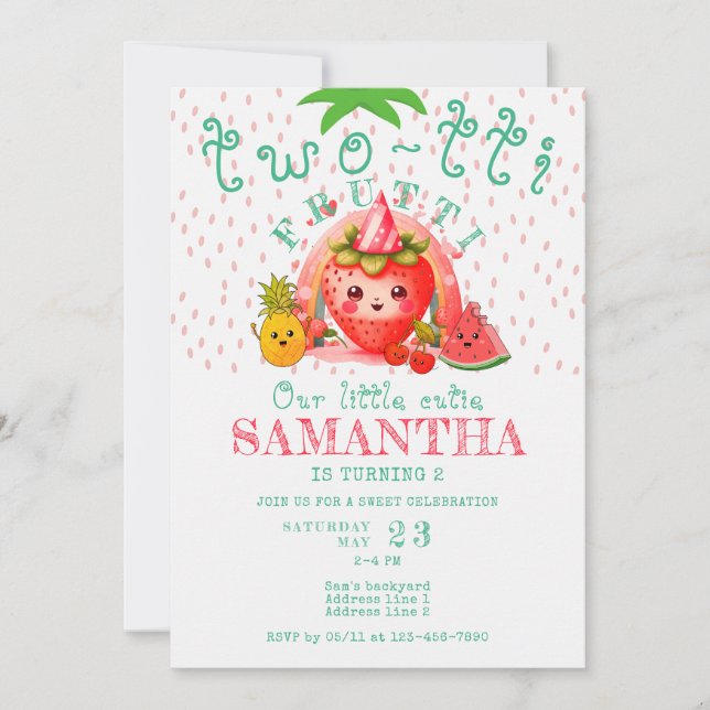 Invitación TWOTTI Tutti Frutti Chica de frutas de verano 2º c (Anverso)