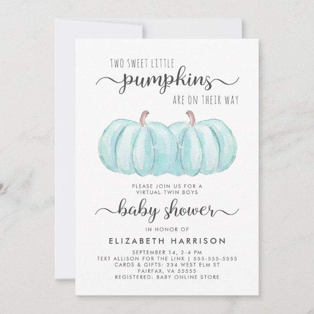 Invitación Twys Boys Blue Pumpkin Virtual Baby Shower (Anverso)