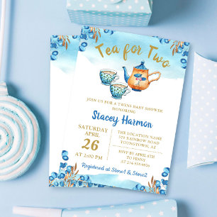 Invitación Twys Boys Tea Fiesta Blue Watercolor Baby Shower