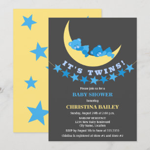 Invitación Twys Boys Teddy Bear Baby Shower