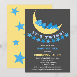 Invitación Twys Boys Teddy Bear Baby Shower