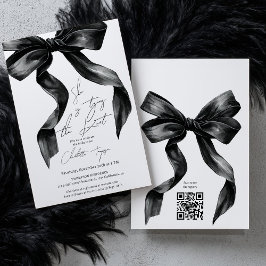 Invitación Tying Knot Black Coquette Bow Bridal Shower QR