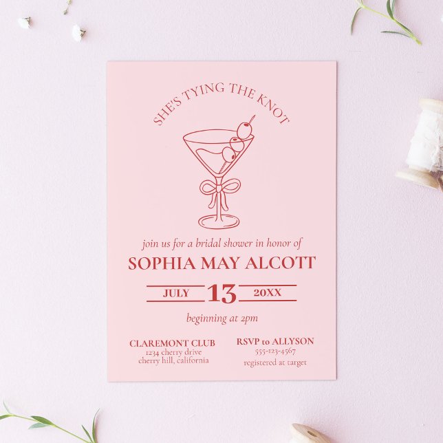 Invitación Tying the Knot Coquette Martini Bow Bridal Shower (Subido por el creador)