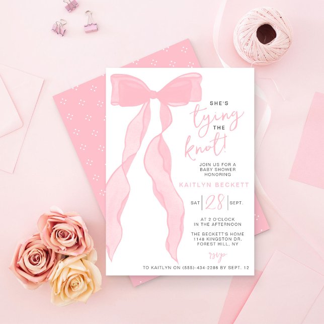 Invitación Tying The Knot Elegant Pink Bow Bridal Shower (Subido por el creador)