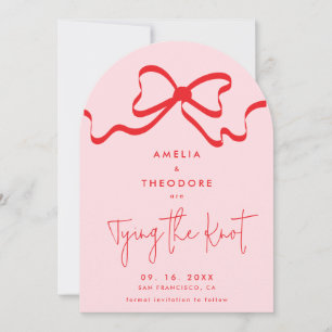 Invitación Tying the Knot Red Bow Photo Save the Date Card