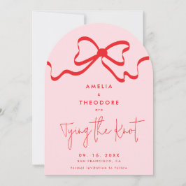 Invitación Tying the Knot Red Bow Photo Save the Date Card