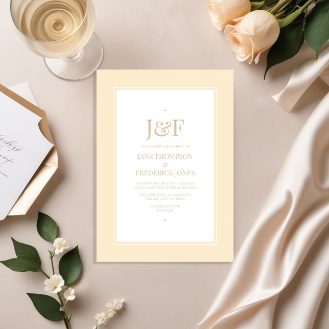 Invitación Typografía de moda Champagne y Boda de Marfil (Trendy Typography Champagne and Ivory Wedding Invitation)