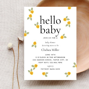 Invitación Typografía Floral amarilla Hola Baby Shower