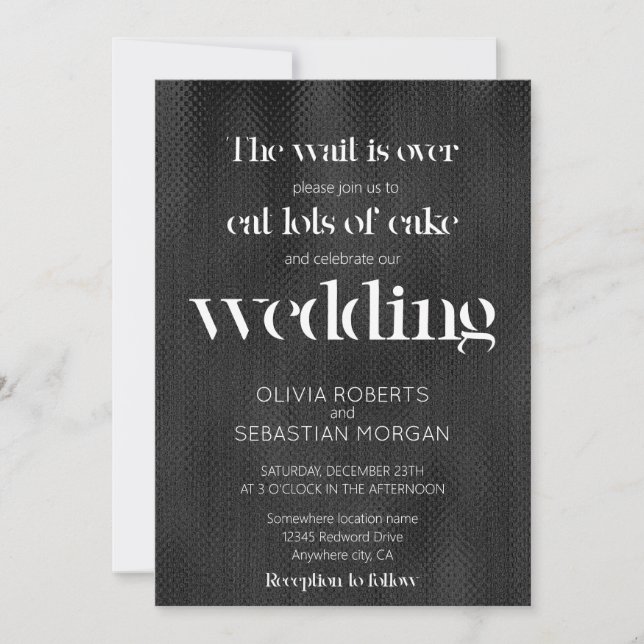 Invitación Typografía graciosa mínima Boda texturizado negro (Anverso)
