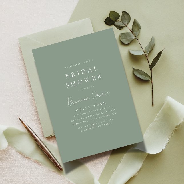 Invitación Typografía guión moderno Sage Green Bridal Shower (Subido por el creador)