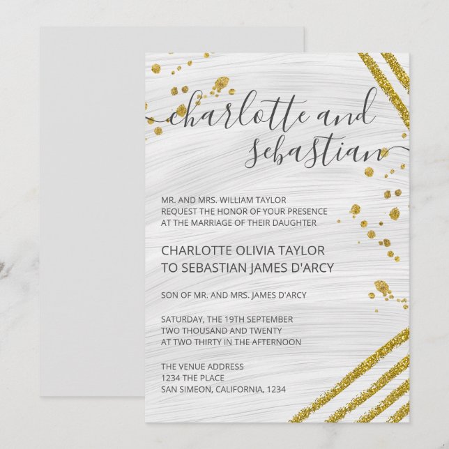 Invitación Typografía manuscrita Gold Elegant (Anverso / Reverso)