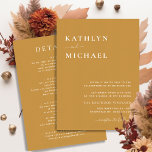 Invitación Typografía moderna de Honey Gold en un solo Boda<br><div class="desc">La Típografía Moderna De Oro De Miel En Una Tarjeta De Invitación De Boda Minimalista. Celebra tu día especial con esta elegante y hermosa tarjeta de invitación a la boda para embellecer tu ocasión especial. Todos los textos están preorganizados para que puedas personalizarlos fácil y rápidamente con tus propios detalles....</div>