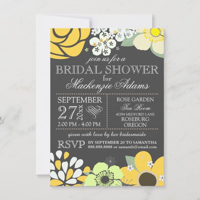 Invitación Typografía moderna Floral Bridal Shower Gray Amari (Anverso)
