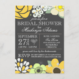 Invitación Typografía moderna Floral Bridal Shower Gray Amari