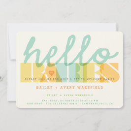 Invitación Typografía moderna Hola bebés gemelos Sip y See