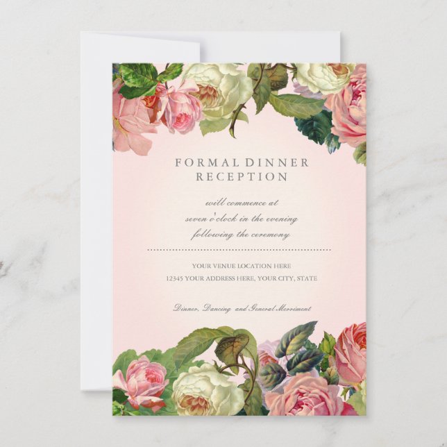 Invitación Typografía MODERNA Vintage Rosa Recepción floral (Anverso)