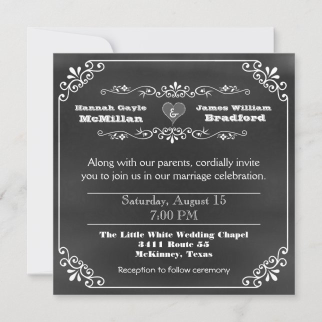 Invitación Typography Chalk Board Look Boda (Anverso)
