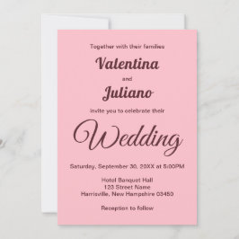Invitación Typography Style Minimalist Pink Wedding