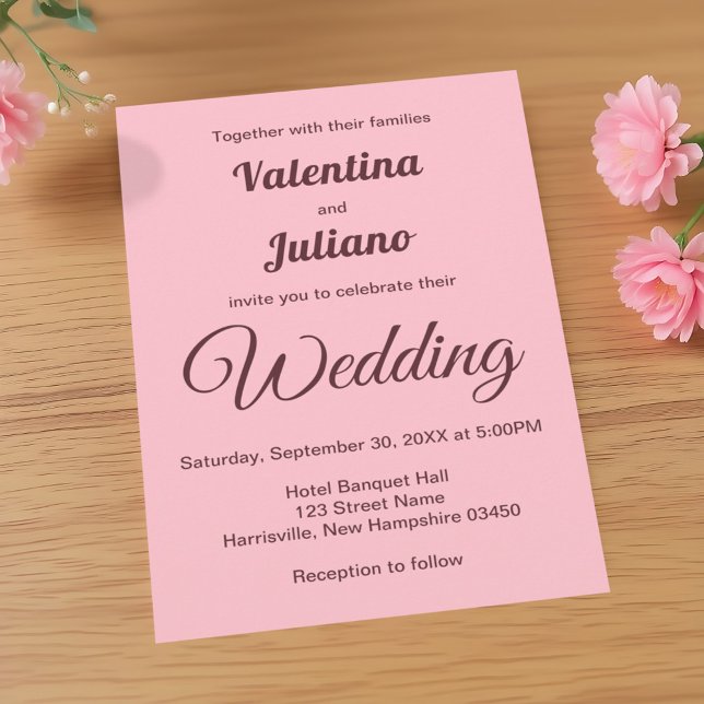 Invitación Typography Style Minimalist Pink Wedding (Typography style minimalist pink wedding invitation)