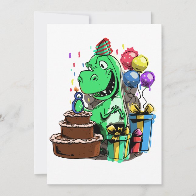 Invitación Tyrannosaurus Rex cumple 8 años fiesta de cumpleañ (Anverso)