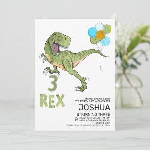 Invitación Tyrannosaurus Tres Rex Dino 3er Cumpleaños