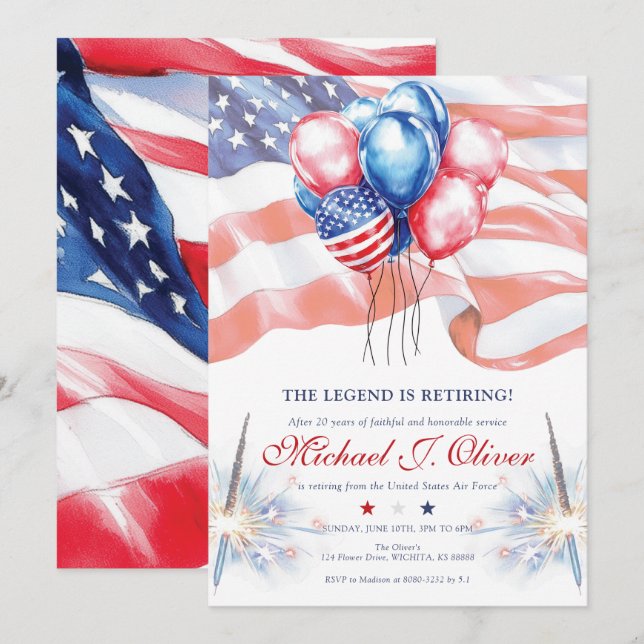 Invitación U.S. Military Retirement Patriotic Flag (Anverso / Reverso)