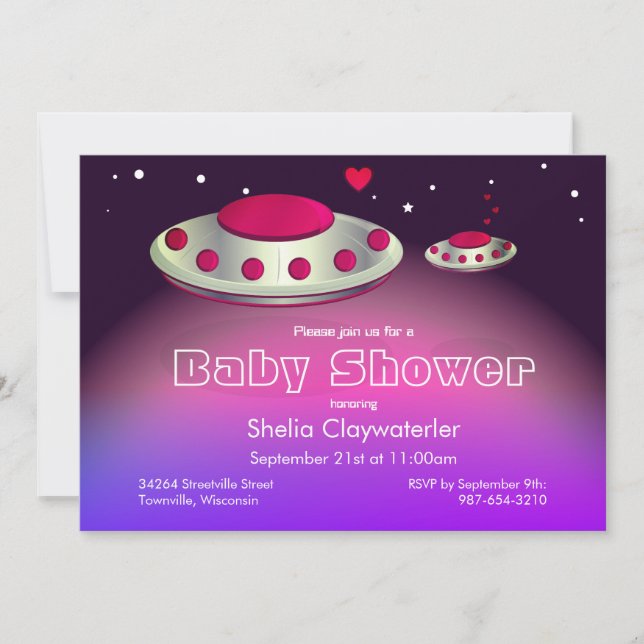 Invitación UFO y Baby UFO Magenta Púrpura| Baby Shower (Anverso)