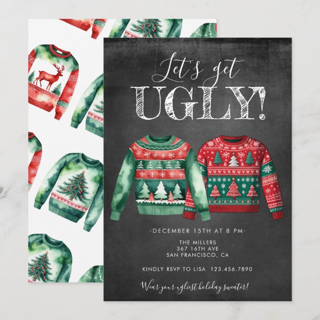 Invitación Ugly Christmas Sweater Party Invitation (Anverso / Reverso)