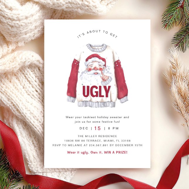 Invitación Ugly Christmas Watercolor Sweater Party (Subido por el creador)