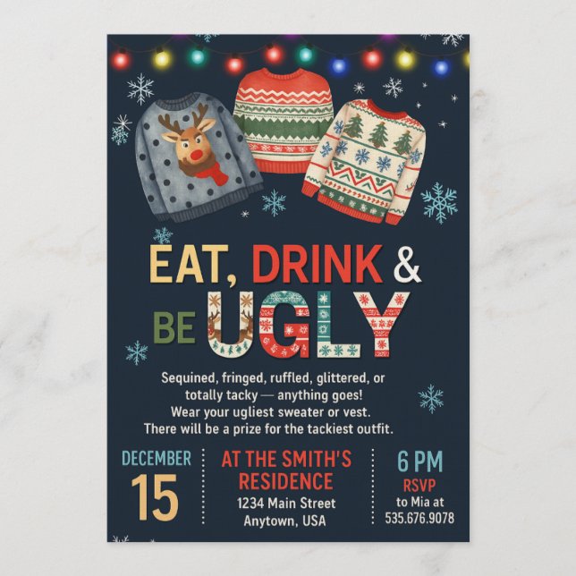 Invitación Ugly Sweater Christmas/Holiday Party Invitation  (Anverso)