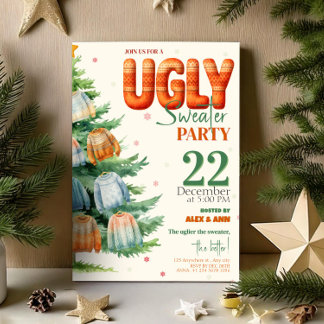 Invitación Ugly Sweater Christmas Party Cozy Watercolor