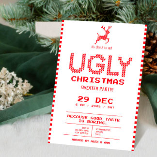 Invitación Ugly Sweater Christmas Party | Funny Pixel Knit 