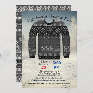 Invitación Ugly Sweater Christmas Party, Gray with Deer, ZPR