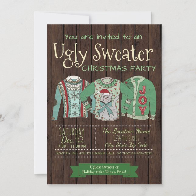 Invitación Ugly Sweater Christmas Party Invitations Rustic (Anverso)