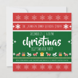 Invitación Ugly Sweater Christmas Party – Red Green Snowflake