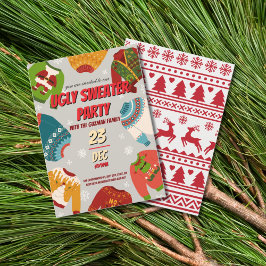 Invitación Ugly Sweater Christmas Party Vintage Red 